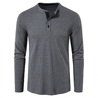 Men's Causal Lightweight Solid Color Sweatshirt Long Sleeve Waffle-Knit Henley Shirt