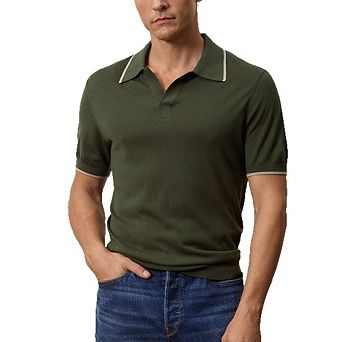Men's Contrast Trim Polo Shirt Casual Short Sleeve V-Neck Top