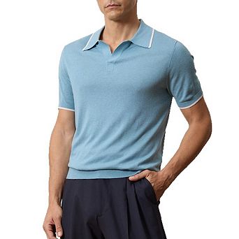 Men's Contrast Trim Polo Shirt Casual Short Sleeve V-Neck Top