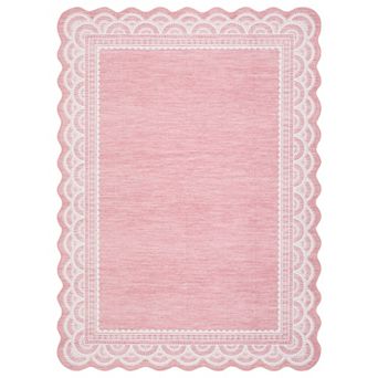 Scalloped Lace Border Area Rugs Living Room Rugs Washable Rug Non Slip Stain Resistant Floor Cover