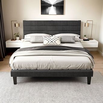 Dark Gray Queen-Size Tufted Platform Bed Frame