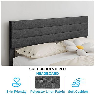 Dark Gray Queen-Size Tufted Platform Bed Frame