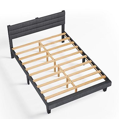 Dark Gray Queen-Size Tufted Platform Bed Frame