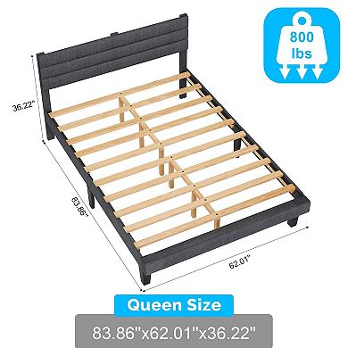 Dark Gray Queen-Size Tufted Platform Bed Frame