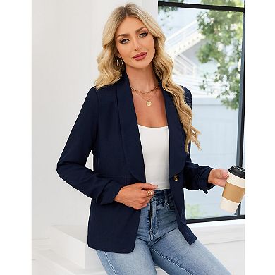 Womens Casual Blazers Long Sleeve Open Front Lapel Elegant Business Office Suit Jacket with Pockets
