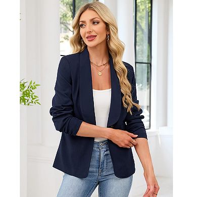 Womens Casual Blazers Long Sleeve Open Front Lapel Elegant Business Office Suit Jacket with Pockets