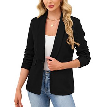 Womens Casual Blazers Long Sleeve Open Front Lapel Elegant Business Office Suit Jacket with Pockets