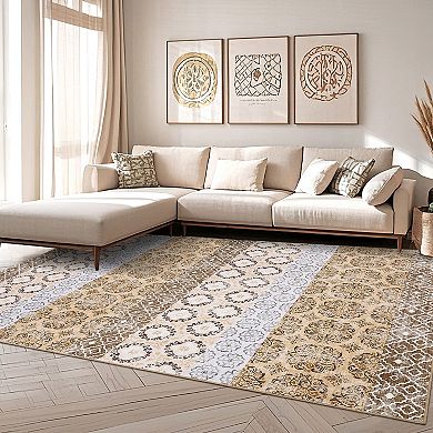 Modern Abstract Rugs with Non Slip Backing Non Shedding Low Pile Throw Mats