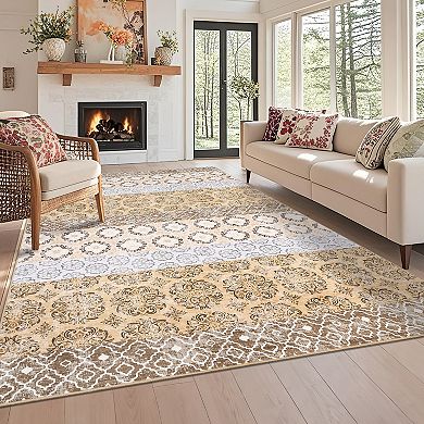 Modern Abstract Rugs with Non Slip Backing Non Shedding Low Pile Throw Mats