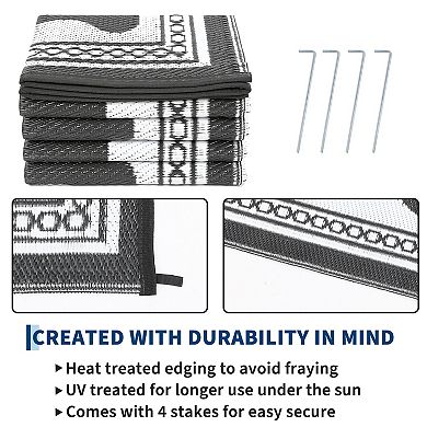 Reversible Waterproof Outdoor Rug, UV Resistant Scalloped Plastic Mat with Carry Bag for Patio Deck