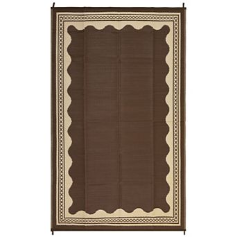 Reversible Waterproof Outdoor Rug, UV Resistant Scalloped Plastic Mat with Carry Bag for Patio Deck