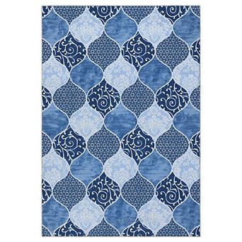 Modern Geometric Trellis Area Rug - Washable Low-Pile Non-Slip Carpet - Soft Neutral Farmhouse