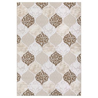 Modern Geometric Trellis Area Rug - Washable Low-Pile Non-Slip Carpet - Soft Neutral Farmhouse