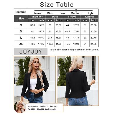 Womens 3/4 Sleeve Ruffled Hem Casual Blazer Open Front Work Office Bolero Slim Cropped Suit Jacket