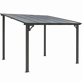 10'X10' Hardtop Wall Mounted Gazebo with Gutters & Galvanized Steel Roof, Lean to Gazebo Pergola