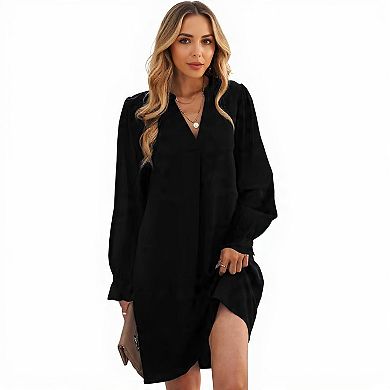 Casual Loose Black V-Neck Dress