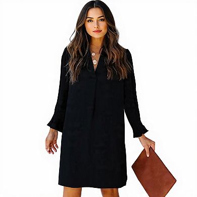 Casual Loose Black V-Neck Dress