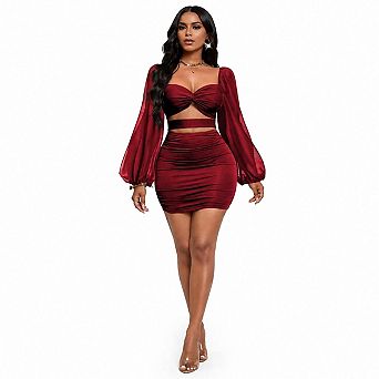 Women’s Ruched Puff Sleeve Mini Dress