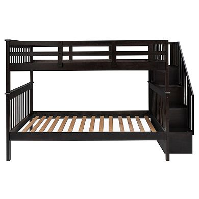 Stair-type bunk bed with storage space and guardrail