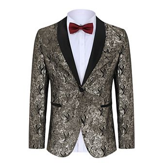 Mens Floral Shawl Lapel Blazer One Button Tuxedo Casual Dress Suit Jacket Wedding Party Prom