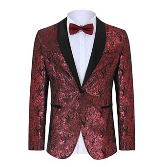 Mens Floral Shawl Lapel Blazer One Button Tuxedo Casual Dress Suit Jacket Wedding Party Prom