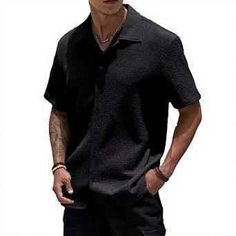 Men's Casual Short Sleeve Button-Down Shirt Lightweight Comfort Top