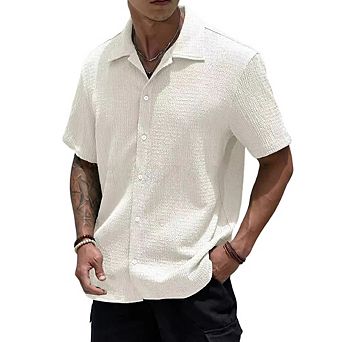 Men's Casual Short Sleeve Button-Down Shirt Lightweight Comfort Top