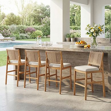 Pnronnc Outdoor Kitchen Island Stool Dining Counter Height Stools Acacia Wood Bar Stools