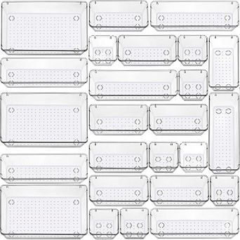 25 pc Clear Modular Drawer Organizer Set, Stackable & Multi-Purpose