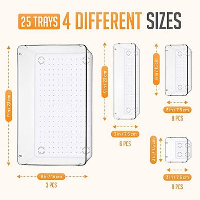 25-Piece Clear Modular Drawer Organizer Set, Stackable & Multi-Purpose