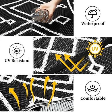 Waterproof Outdoor Rug Reversible, UV Resistant PE Patio Mat, Foldable Easy-Clean for Patio Deck