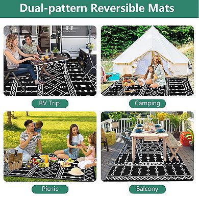 Waterproof Outdoor Rug Reversible, UV Resistant PE Patio Mat, Foldable Easy-Clean for Patio Deck