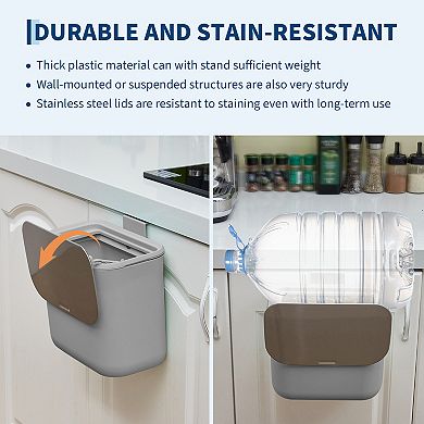 Hanging Trash Can, Under Sink Compost Small Trash Bin with Stainless Steel Lid
