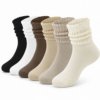 6 Pack Women's Scrunch Crew Socks