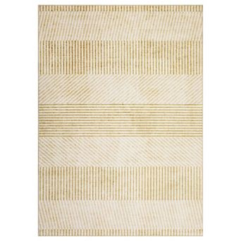 Modern Machine Washable Area Rug, Non Slip Low Pile Striped Carpet for Living Room Bedroom Entryway