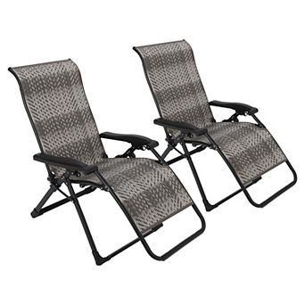 Modern Rattan Outdoor Folding Lounge Chair, Breathable Fabric Seat Adjustable Recliner