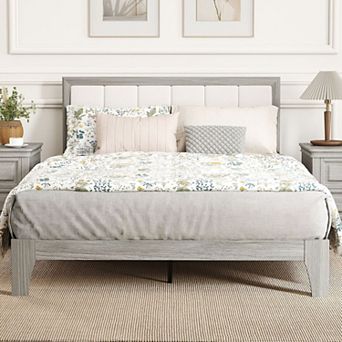Full-Size Bed Frame with Headboard and Slats—No Box Spring Required