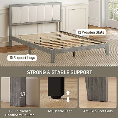 Full-Size Bed Frame with Headboard and Slats—No Box Spring Required