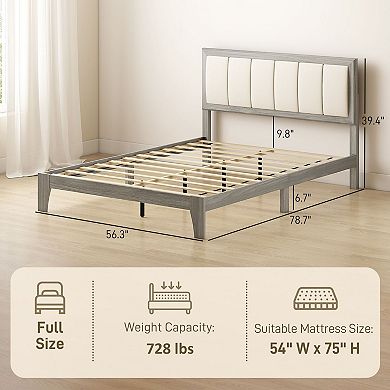 Full-Size Bed Frame with Headboard and Slats—No Box Spring Required