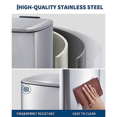 8 Gallon Stainless Steel Trash Can with Lid and Inner Bucket, Step-On Square Waste Bin, 30 Liter