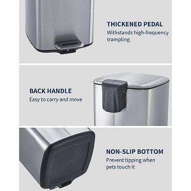 8 Gallon Stainless Steel Trash Can with Lid and Inner Bucket, Step-On Square Waste Bin, 30 Liter