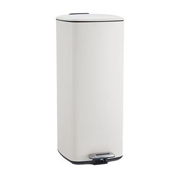 8 Gallon Stainless Steel Trash Can with Lid and Inner Bucket, Step-On Square Waste Bin, 30 Liter