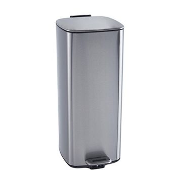 8 Gallon Stainless Steel Trash Can with Lid and Inner Bucket, Step-On Square Waste Bin, 30 Liter