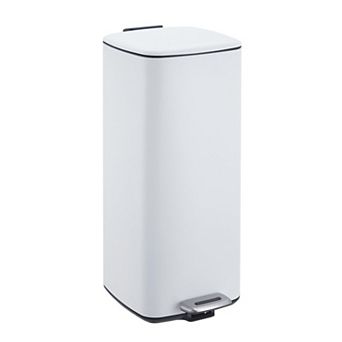 8 Gallon Stainless Steel Trash Can with Lid and Inner Bucket, Step-On Square Waste Bin, 30 Liter