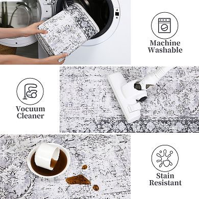 Machine Washable Rugs for Bedroom, Soft Area Rug Modern Geometric