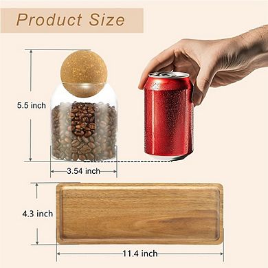 3-Pack Glass Jars with Cork Lids and Acacia Tray for Kitchen or Bathroom
