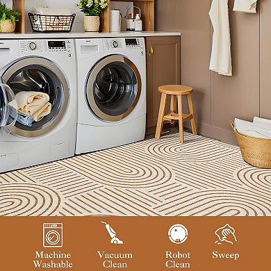 Machine Washable Modern Area Rug, Non-Slip Low Pile Geometric Carpet for Bedroom, Nursery, Dorm