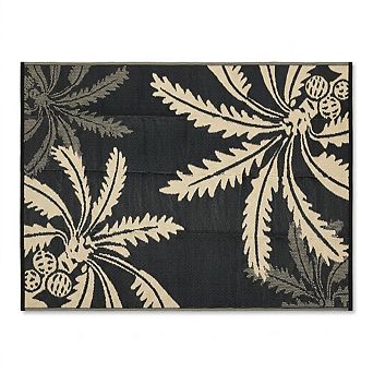 Reversible Waterproof Outdoor Rug, Palm Plastic Patio Mat with Carry Bag Stake for RV Camping Beach