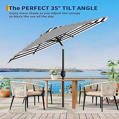 9Ft Outdoor Table Umbrella with 8 Sturdy Ribs Crank Lift Striped Style