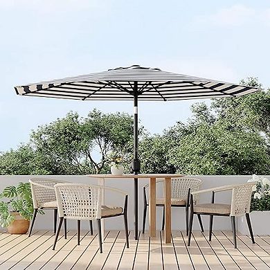 9Ft Outdoor Table Umbrella with 8 Sturdy Ribs Crank Lift Striped Style